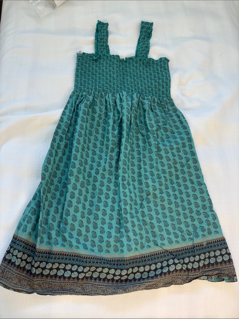 Faded Glory Teal Smocked Sundress with Printed Hem -264sku